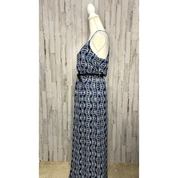 Lily Rose Women's Medium Blue Polynesian Belted Maxi Dress Sleeveless - Picture 5 of 6